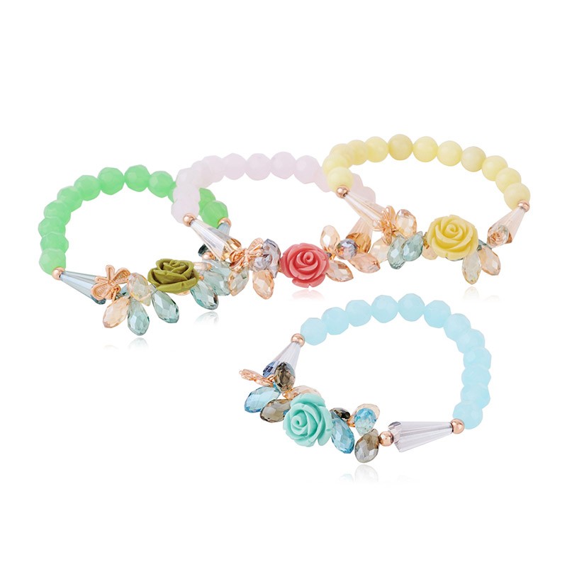 Cool Rose Crystal Color Stone Beads Bracelets For Girls, Black Rubber ...