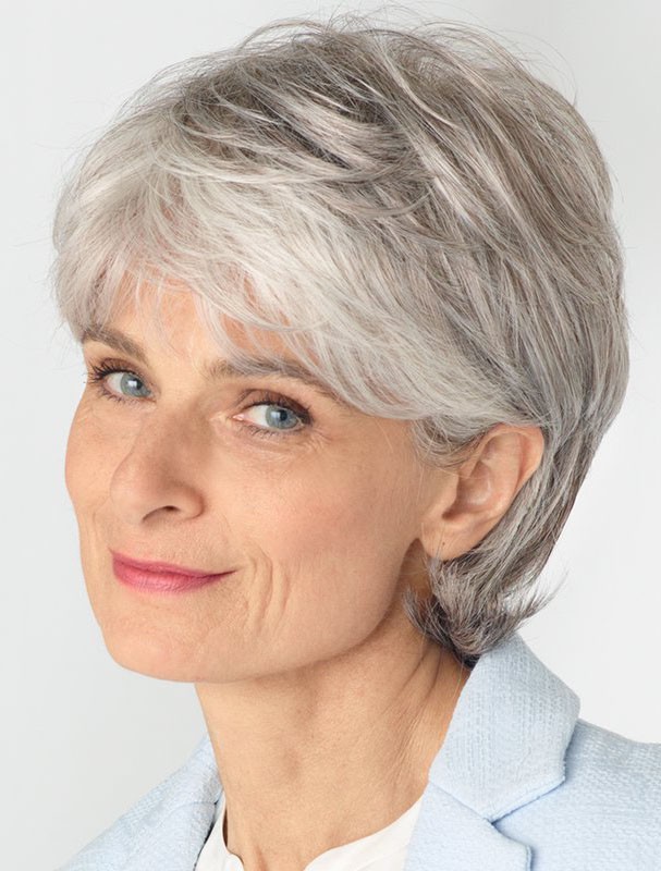 Lace Front Grey Short Straight Synthetic Hair Wig Grey