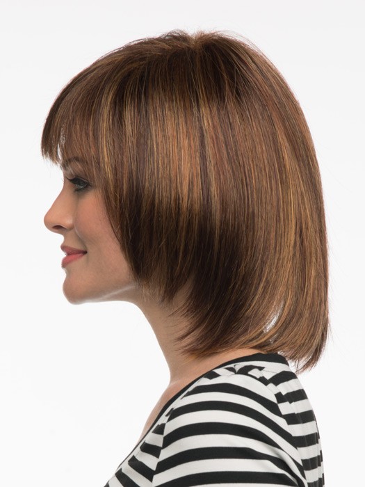 Medium Straight Brown Bob Wig With Bangs, Lace Front Synthetic Wig | P4