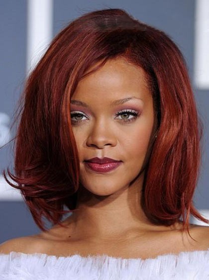 Fashion Medium Straight Rihanna Hairstyle Synthetic Lace Front Wig ...