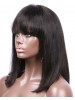 Straight Lace Front Wigs with Bangs Indian Human Hair Lob Natural Color Non-Remy 130denisty for Black women
