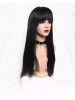 Long silky Straight Black Wigs With Bangs African American Synthetic Wig Heat Resistant Afro full hair