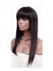 Silky Straight Synthetic Hair Glueless Lace Front Wigs With Bangs Fringe Natural Black 20-30inch For Women