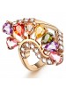 New 204 Colorful Zircon Hollow Out Flower Rose Gold Ring