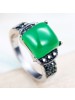 Retro Emerald Agate Micro Black Zircon Inlaid Ring
