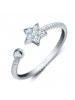 925 Sterling Silver Micro Diamond Inlaid Pentagram Adjustable Ring