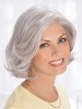 Silver Elderly Lady Chin Length Wavy Elegent Human Wigs