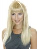 Long Sleek Straight Light Blonde Lace Wig with Full Bangs